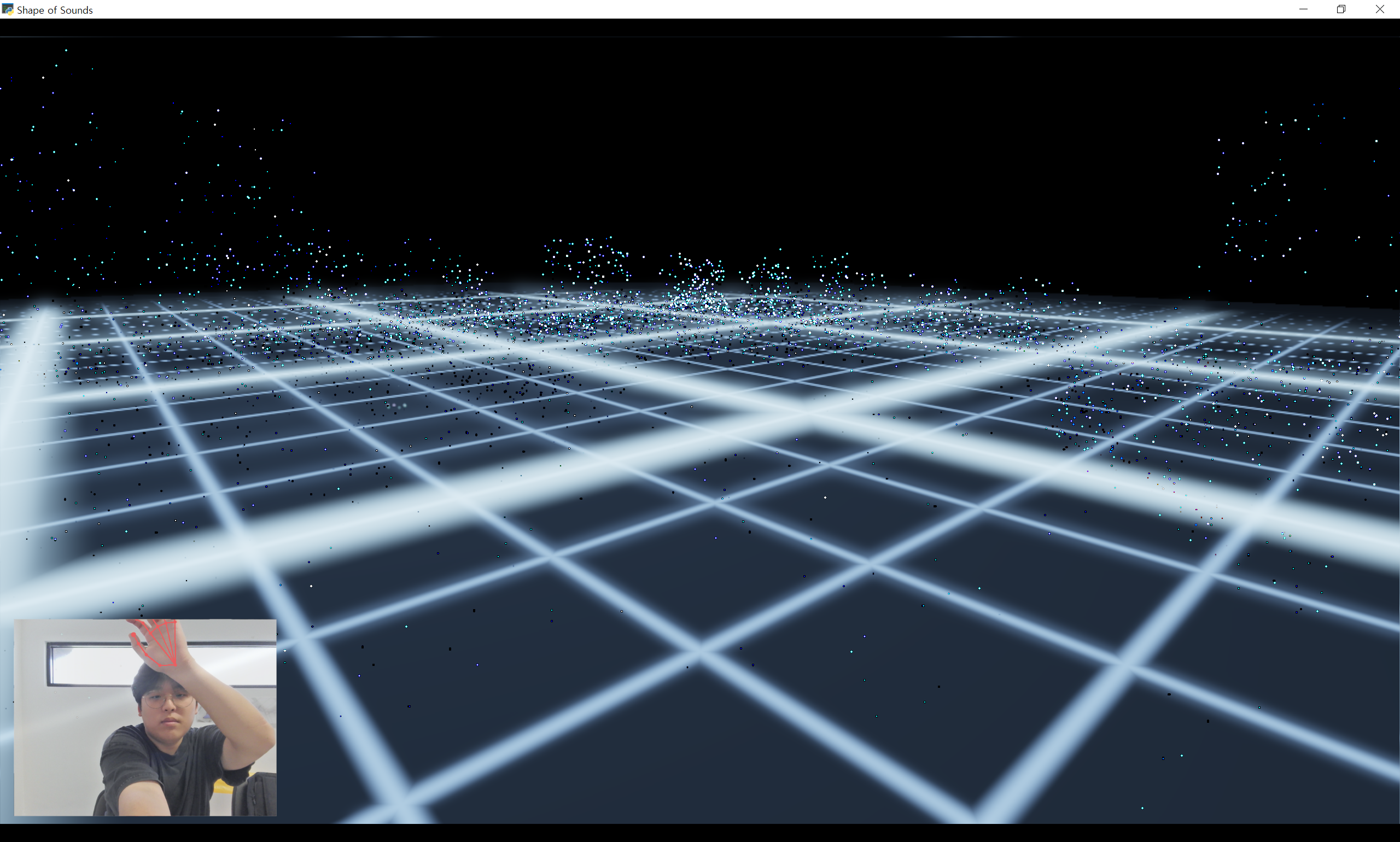 The 3D city model loaded into the native application with a grid floor and no particles